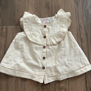 Shabby Chic Baby  Girl Ivory Ruffle Peasant Prairie Top Sz 3-6 Months